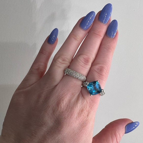 Beautiful 14k White Gold Blue Topaz, Green Amethyst & Diamond Ring set! - Picture 4 of 16